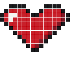 Heart 16 × 16 fuse bead pattern with 108 beads