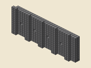 Stone wall with pillars, 28 × 3 × 12, 728 blocks, 11 stacks + 24
